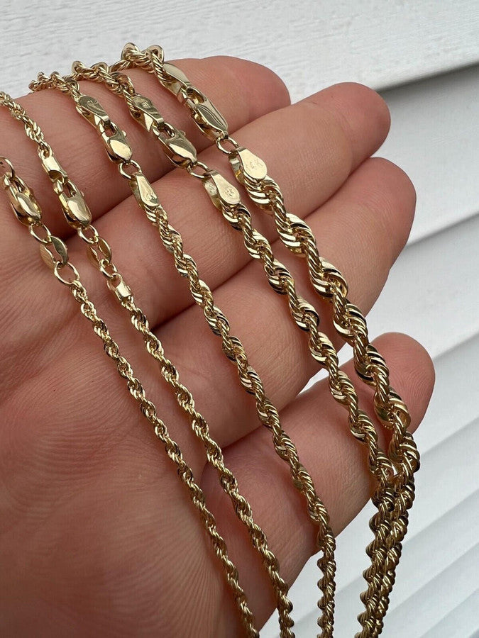 14k Hollow Yellow Gold Rope Chain Necklace 1.5mm-4.5mm – TXLINKS